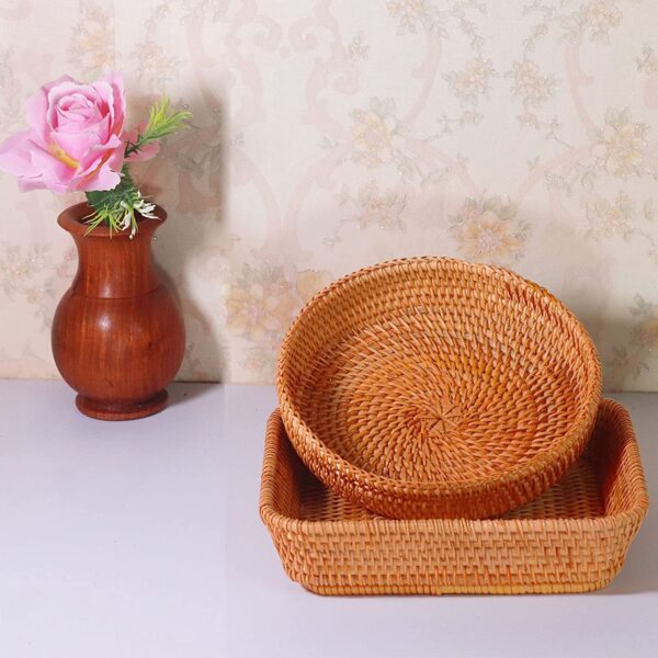Set of 3 Rattan Round Tray - Image 3