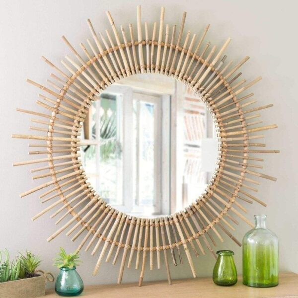Handmade Rattan Mirror | Rattan Round Mirror - Image 2