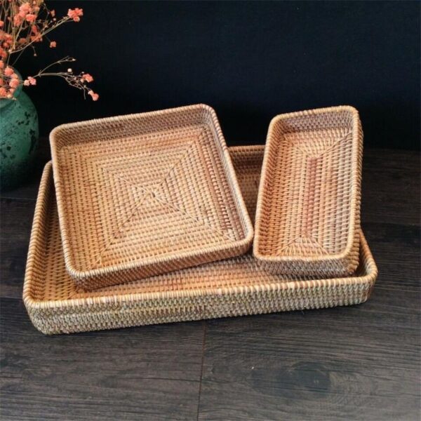 Set of 3 Rattan Rectangular Tray