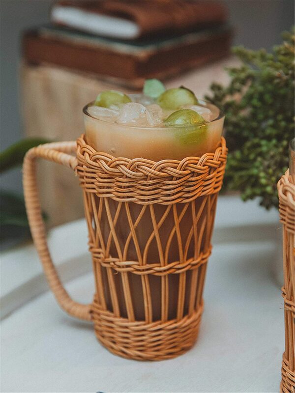 Set of 6 Handmade Rattan/Wicker Glass