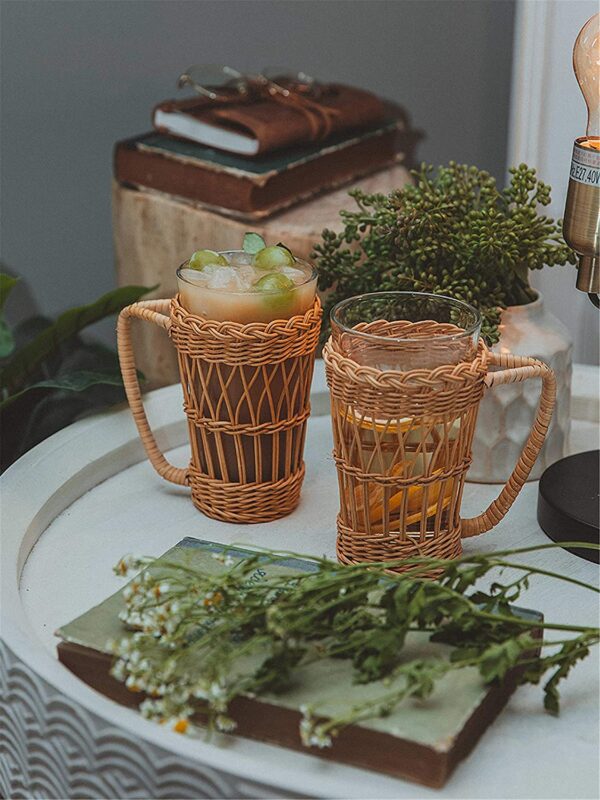 Set of 6 Handmade Rattan/Wicker Glass - Image 3