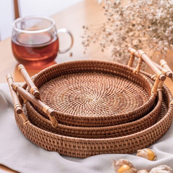 Set of 3 Rattan Round Tray - Image 4