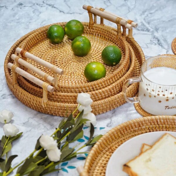 Set of 3 Rattan Round Tray - Image 7